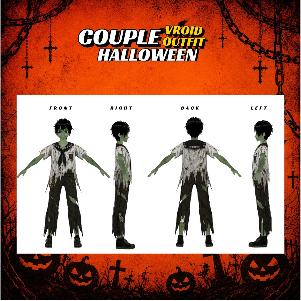 Outfit VRoid Halloween Zombie Couple | Undead School Uniform Pack (Digital Download)