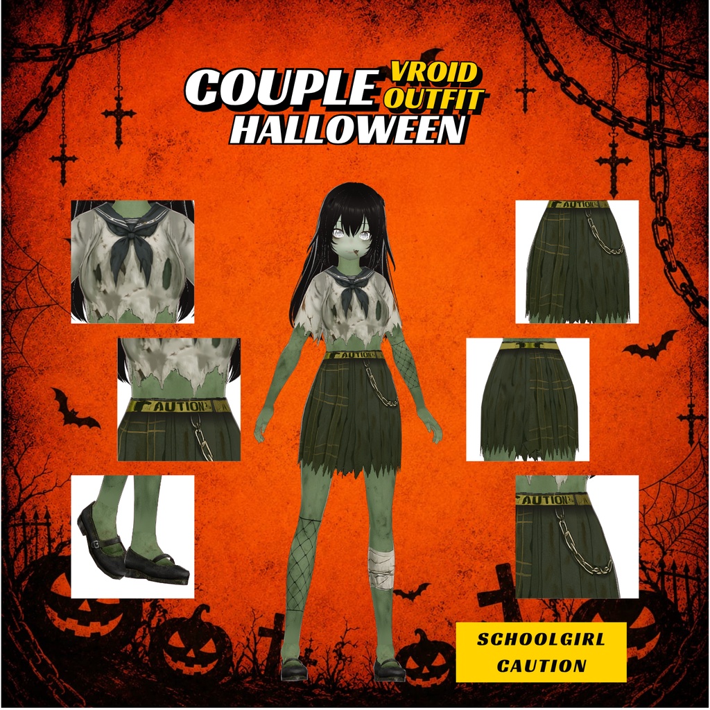 Outfit VRoid Halloween Zombie Couple | Undead School Uniform Pack (Digital Download)