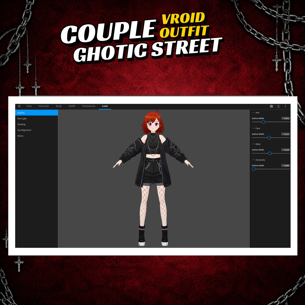 Couple VRoid Gothic Street Outfit | Bat Motif, Chains, VTuber Fashion (Digital Download)