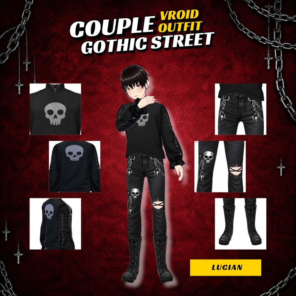 VRoid Halloween Couple Outfit | Cute Gothic Matching Clothes | Dark VTuber Fashion | 3D Custom Outfit for Anime Avatar