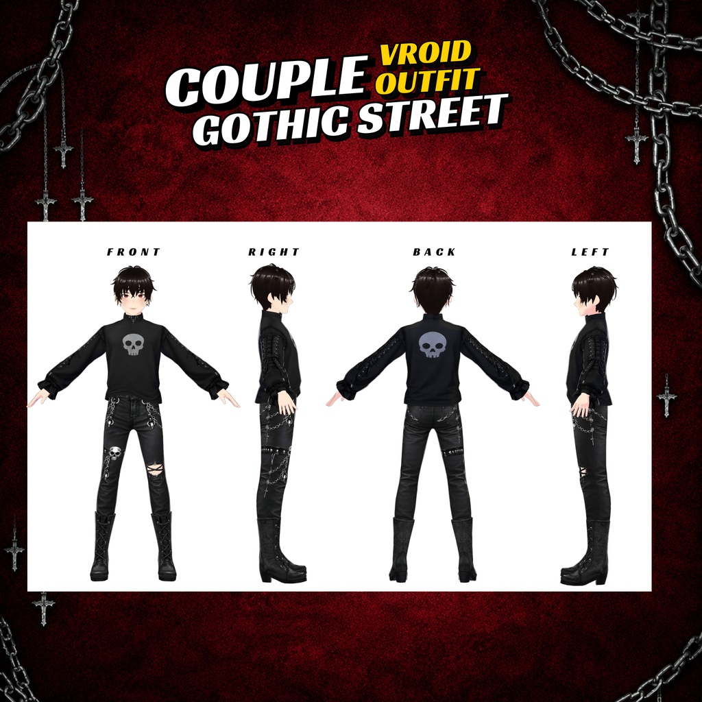 VRoid Halloween Couple Outfit | Cute Gothic Matching Clothes | Dark VTuber Fashion | 3D Custom Outfit for Anime Avatar