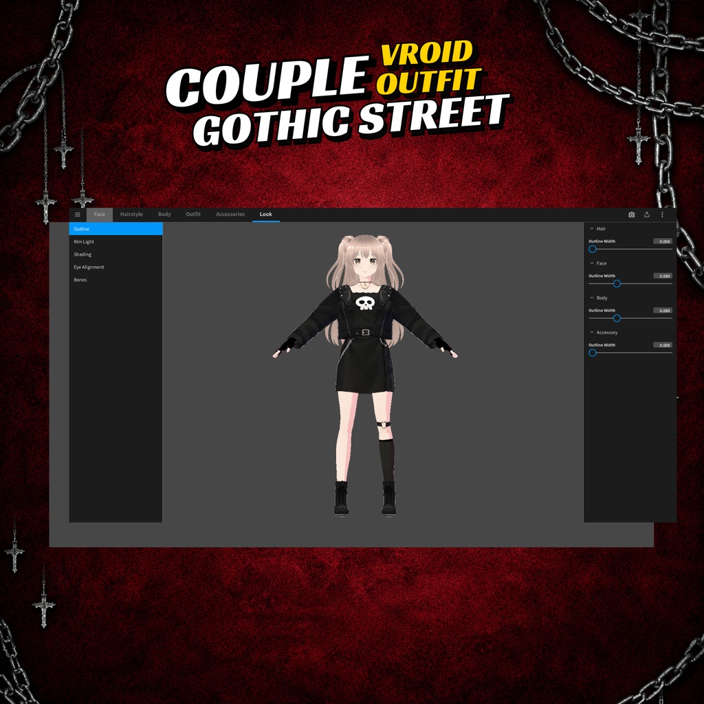 VRoid Halloween Couple Outfit | Cute Gothic Matching Clothes | Dark VTuber Fashion | 3D Custom Outfit for Anime Avatar