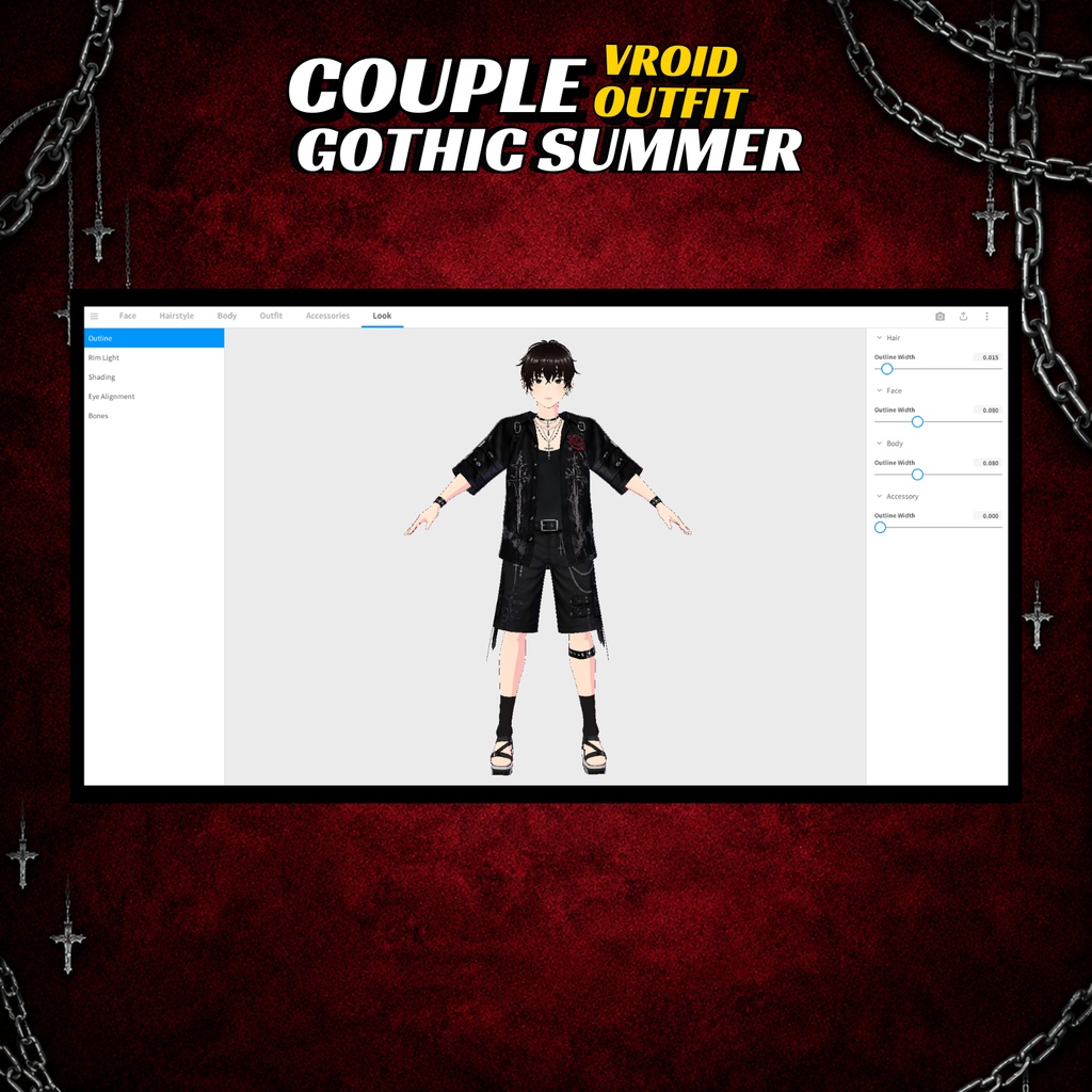 VRoid Clothing Couple Gothic Summer Outfit | Dark Fantasy VTuber Fashion (Digital Download)