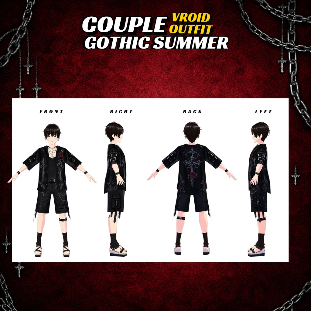 VRoid Clothing Couple Gothic Summer Outfit | Dark Fantasy VTuber Fashion (Digital Download)
