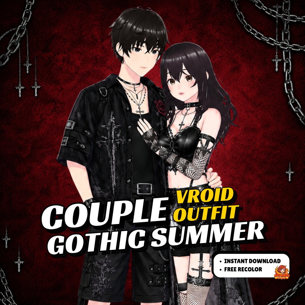 VRoid Clothing Couple Gothic Summer Outfit | Dark Fantasy VTuber Fashion (Digital Download)