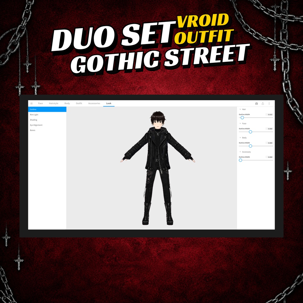 VRoid Gothic Street Duo Outfit | Black Leather VTuber Clothing (Digital Download)