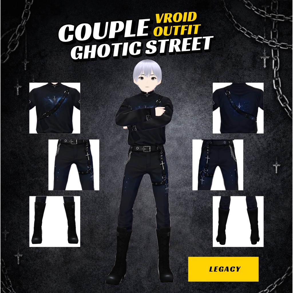 VRoid Dress Gothic Street Couple Outfit | Matching Dark Anime Avatar Clothes (Digital Download)