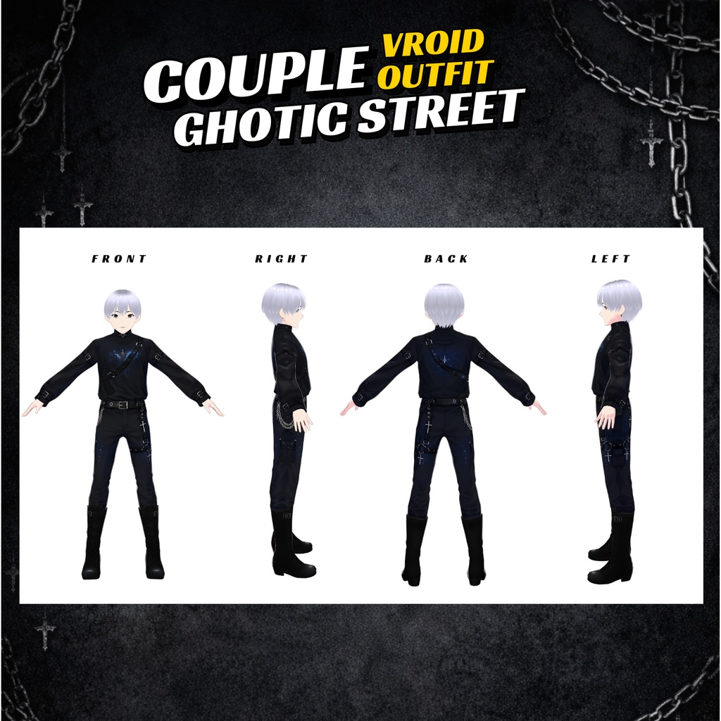 VRoid Dress Gothic Street Couple Outfit | Matching Dark Anime Avatar Clothes (Digital Download)