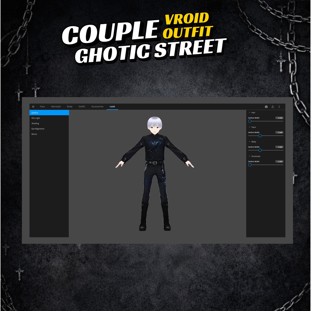 VRoid Dress Gothic Street Couple Outfit | Matching Dark Anime Avatar Clothes (Digital Download)