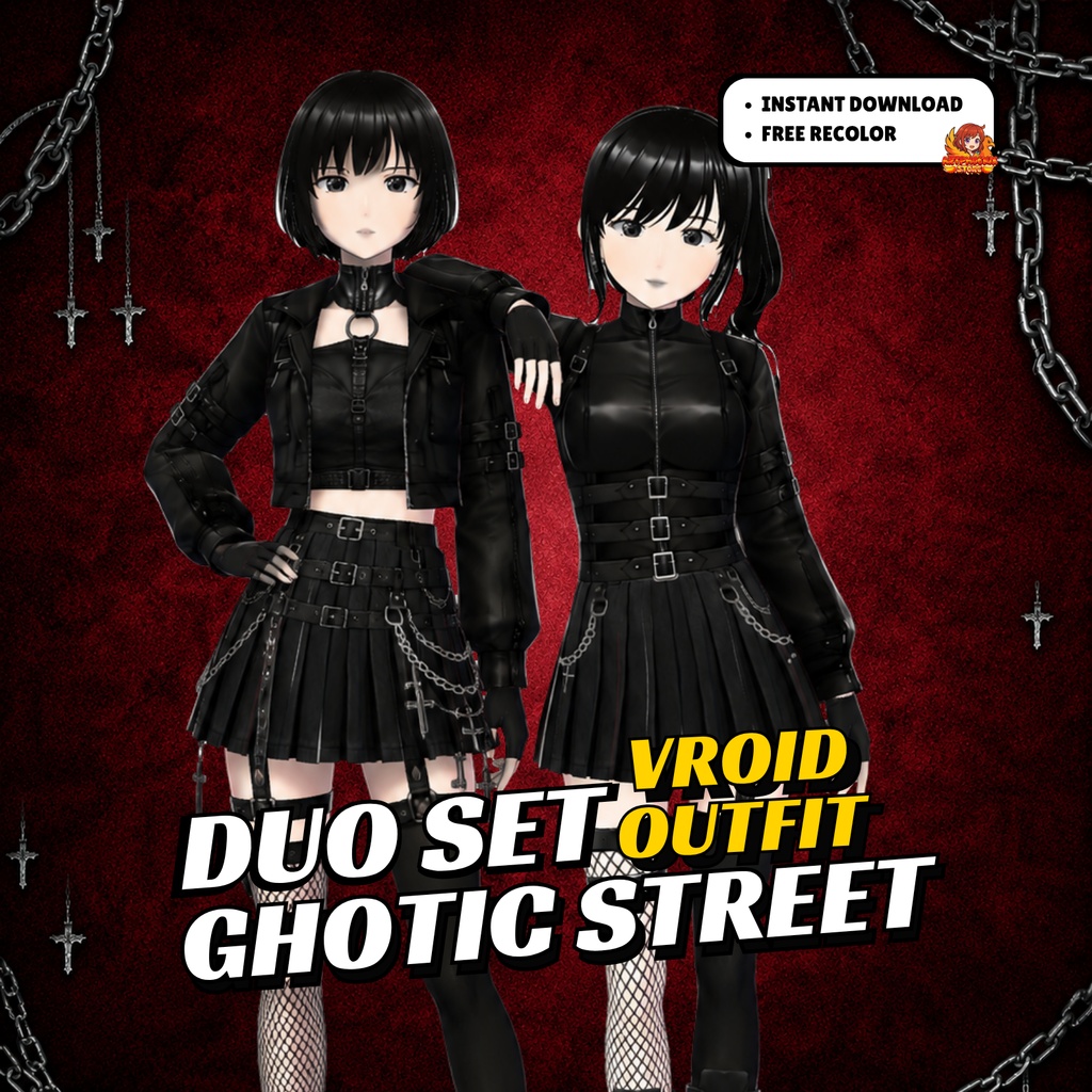 Gothic Vroid Outfit Bundle | Vtuber Model Avatar | Punk Shirt | Fashion Streetwear | 3D Custom  for Anime