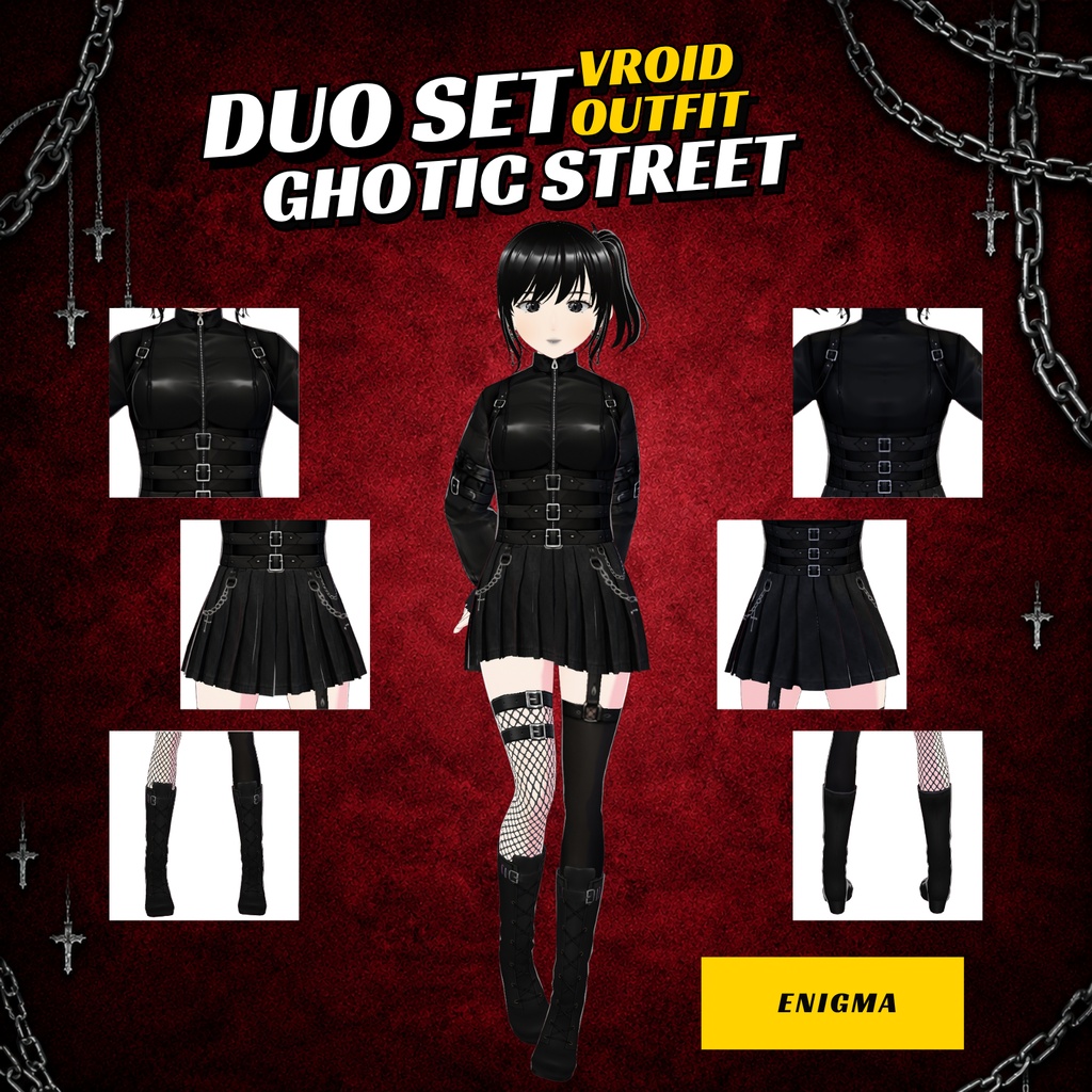Gothic Vroid Outfit Bundle | Vtuber Model Avatar | Punk Shirt | Fashion Streetwear | 3D Custom for Anime