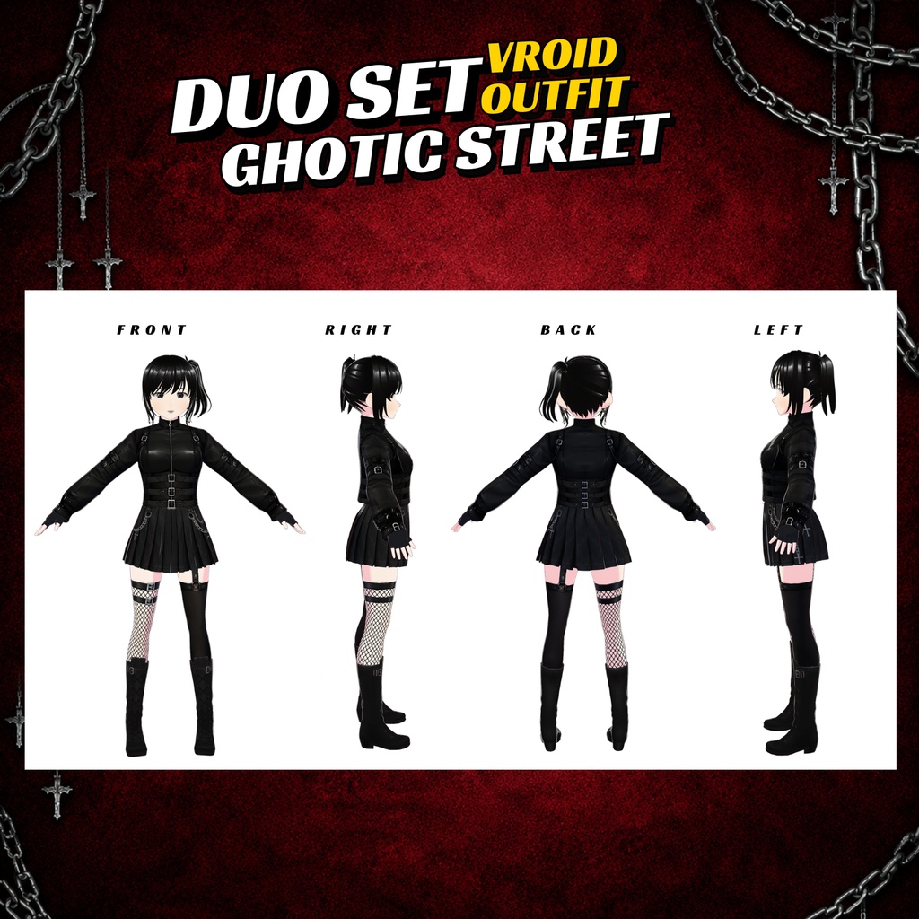 Gothic Vroid Outfit Bundle | Vtuber Model Avatar | Punk Shirt | Fashion Streetwear | 3D Custom for Anime