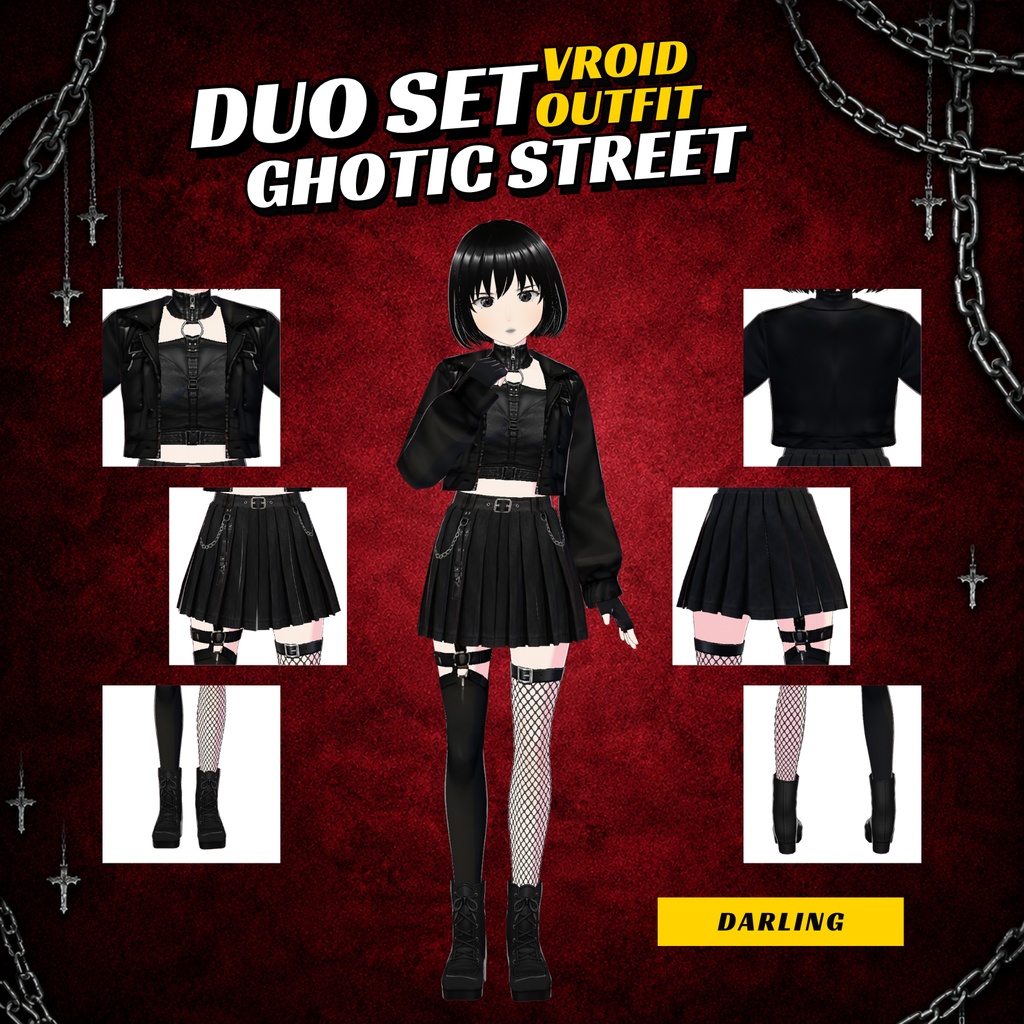 Gothic Vroid Outfit Bundle | Vtuber Model Avatar | Punk Shirt | Fashion Streetwear | 3D Custom for Anime
