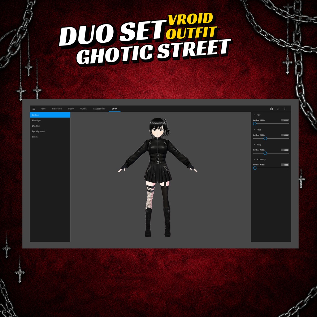 Gothic Vroid Outfit Bundle | Vtuber Model Avatar | Punk Shirt | Fashion Streetwear | 3D Custom for Anime