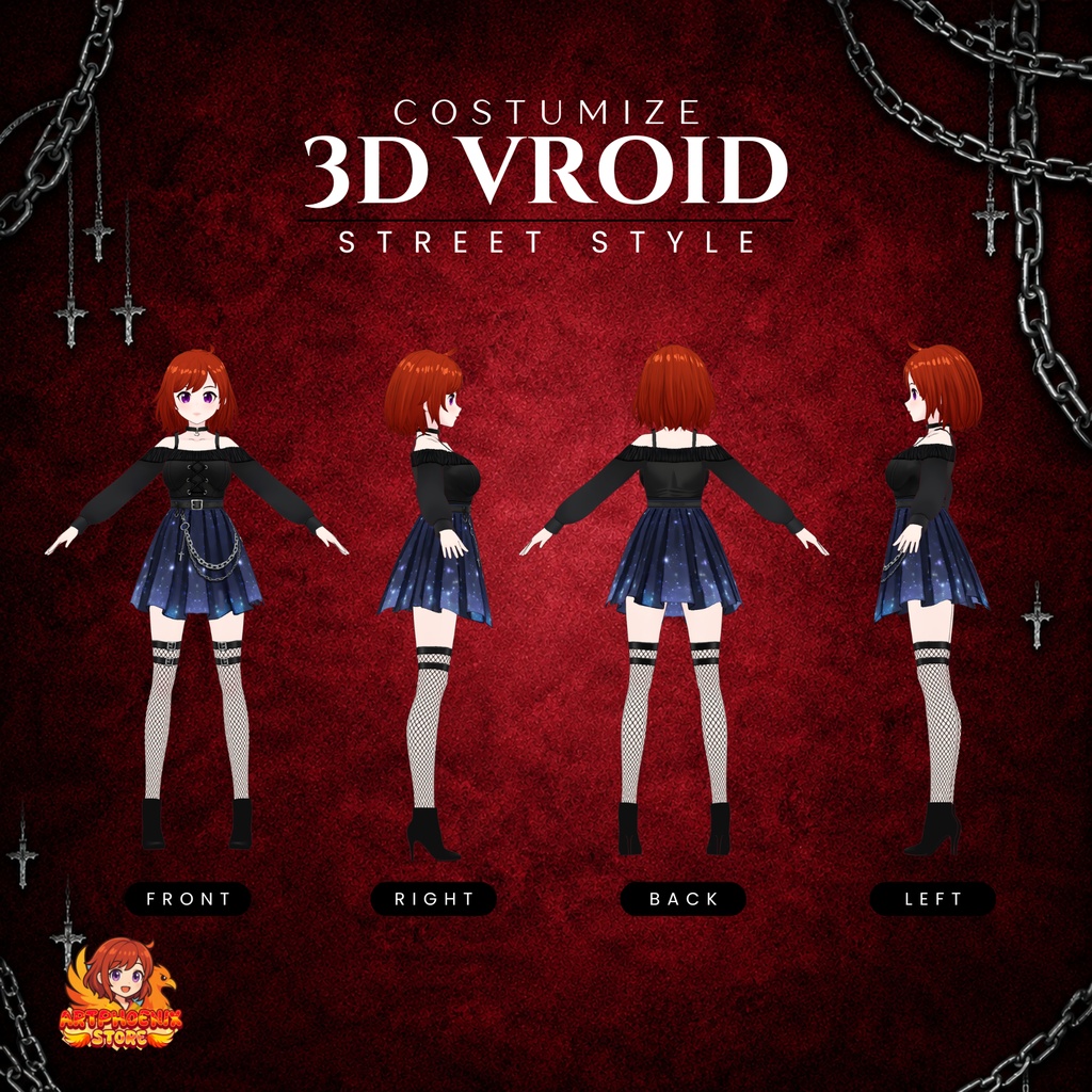 Vroid Clothes Gothic Girl | Dark Fantasy Fashion Vtuber | Outfit Set Dress Streetwear