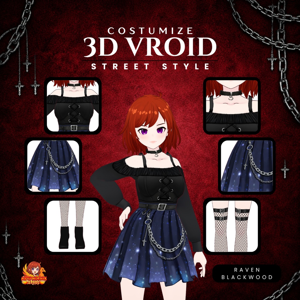 Vroid Clothes Gothic Girl | Dark Fantasy Fashion Vtuber | Outfit Set Dress Streetwear
