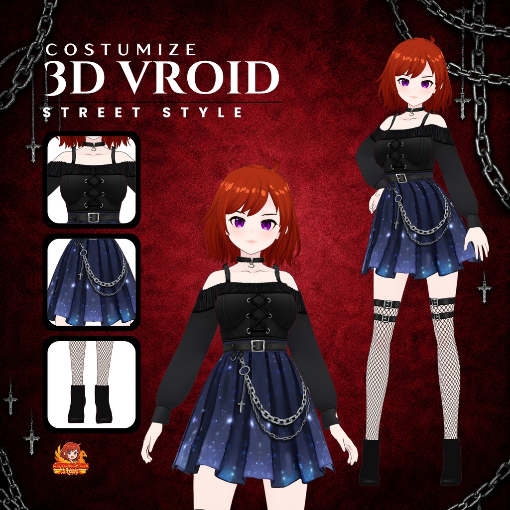 Vroid Clothes Gothic Girl | Dark Fantasy Fashion Vtuber | Outfit Set Dress Streetwear
