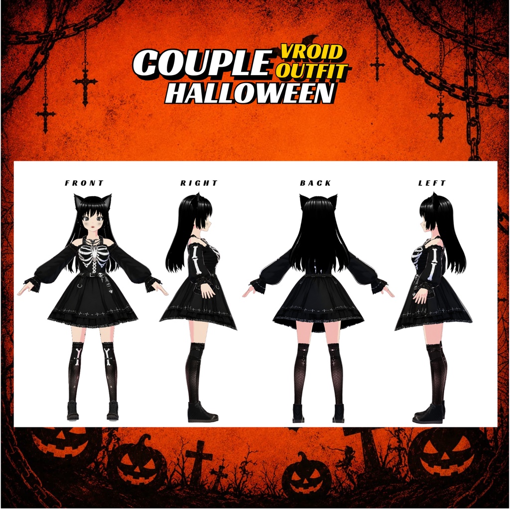 VRoid Couple Halloween Outfit | Skeleton Gothic Streetwear (Digital Download)