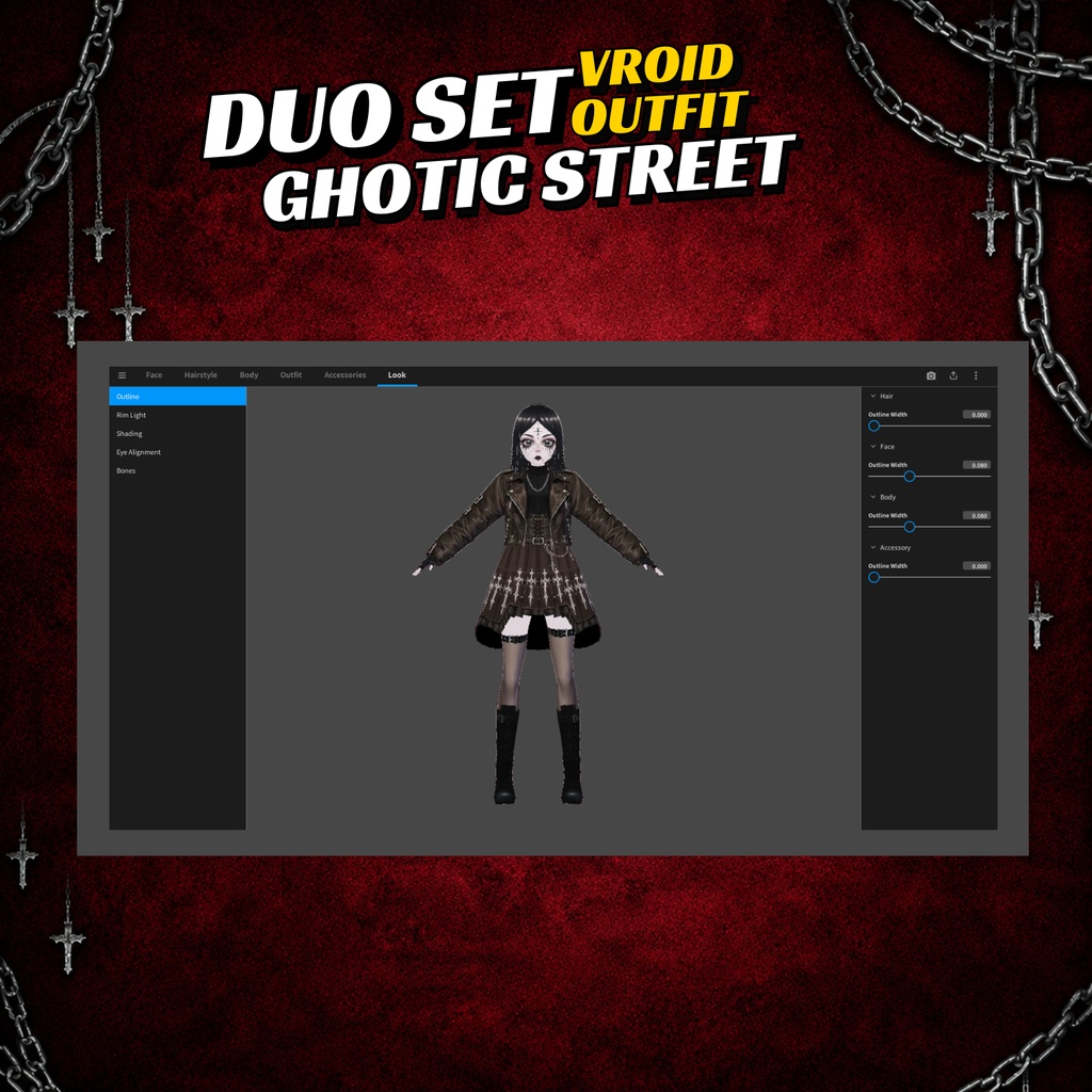 VRoid Clothing Women Gothic Winter Boots | Leather Gloves, Cross Skirt (Digital Download)