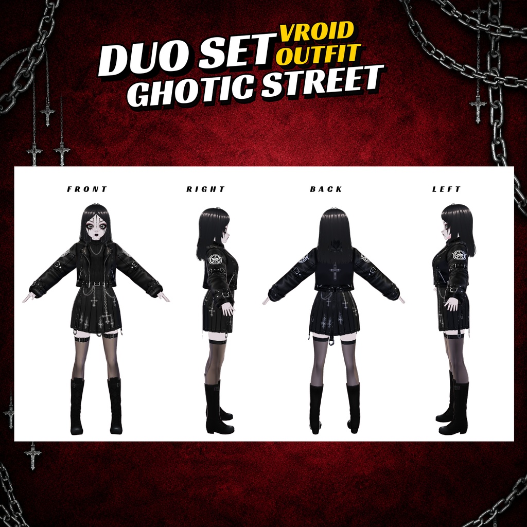 VRoid Clothing Women Gothic Winter Boots | Leather Gloves, Cross Skirt (Digital Download)