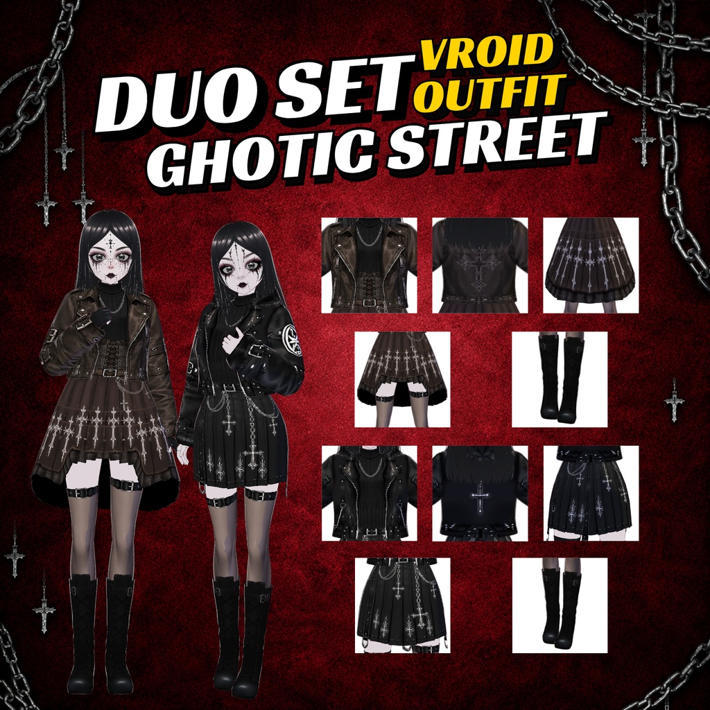 VRoid Clothing Women Gothic Winter Boots | Leather Gloves, Cross Skirt (Digital Download)