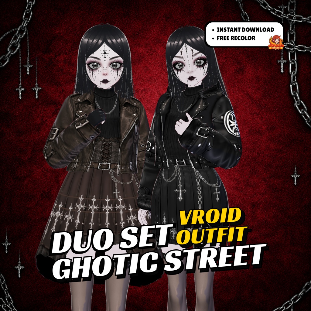 VRoid Clothing Women Gothic Winter Boots | Leather Gloves, Cross Skirt (Digital Download)