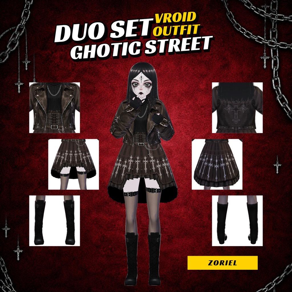 VRoid Clothing Women Gothic Winter Boots | Leather Gloves, Cross Skirt (Digital Download)
