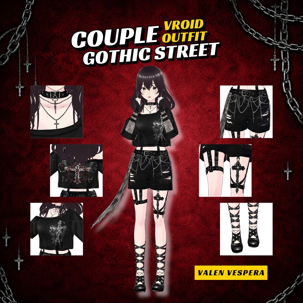 Goth Dress VRoid Couple Outfit | Gothic Streetwear Matching Clothes (Digital Download)