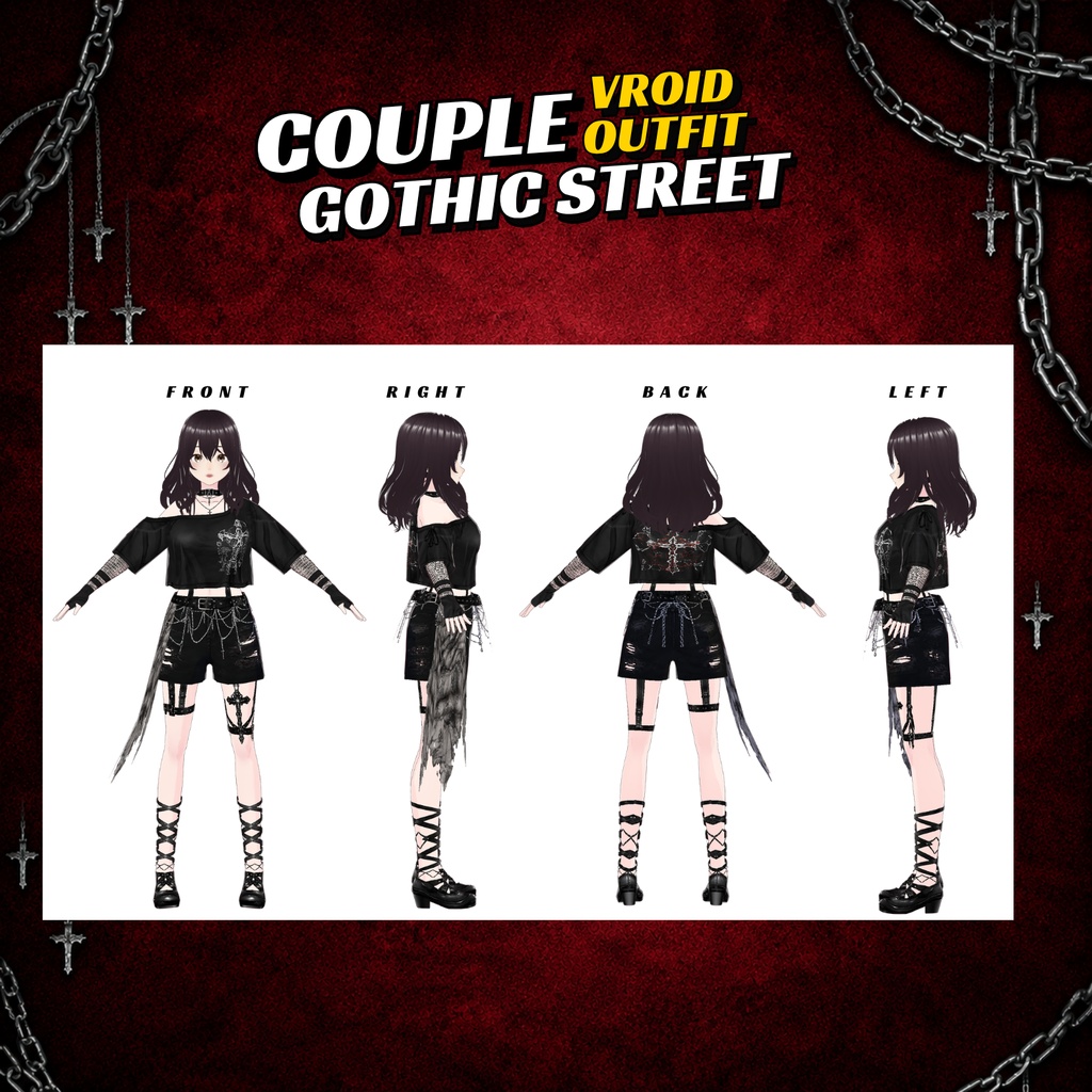 Goth Dress VRoid Couple Outfit | Gothic Streetwear Matching Clothes (Digital Download)