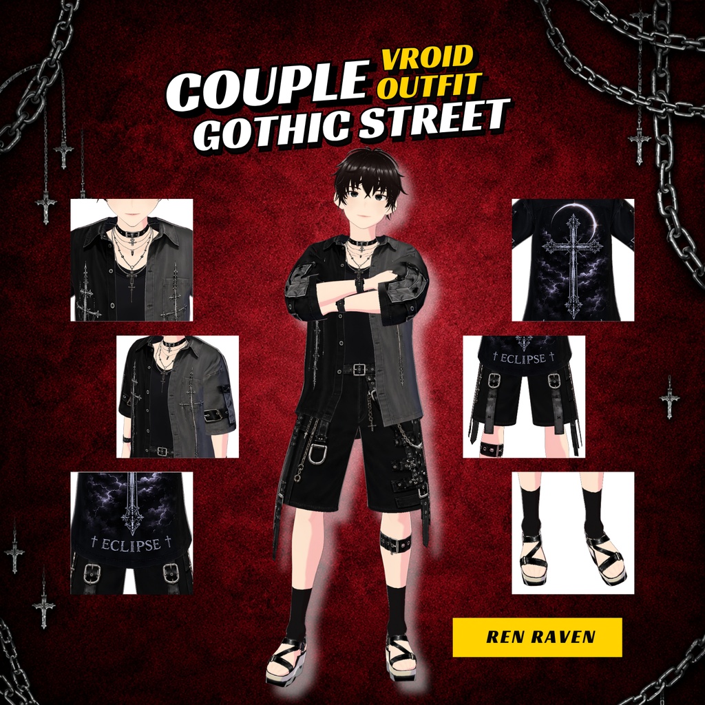 Goth Dress VRoid Couple Outfit | Gothic Streetwear Matching Clothes (Digital Download)
