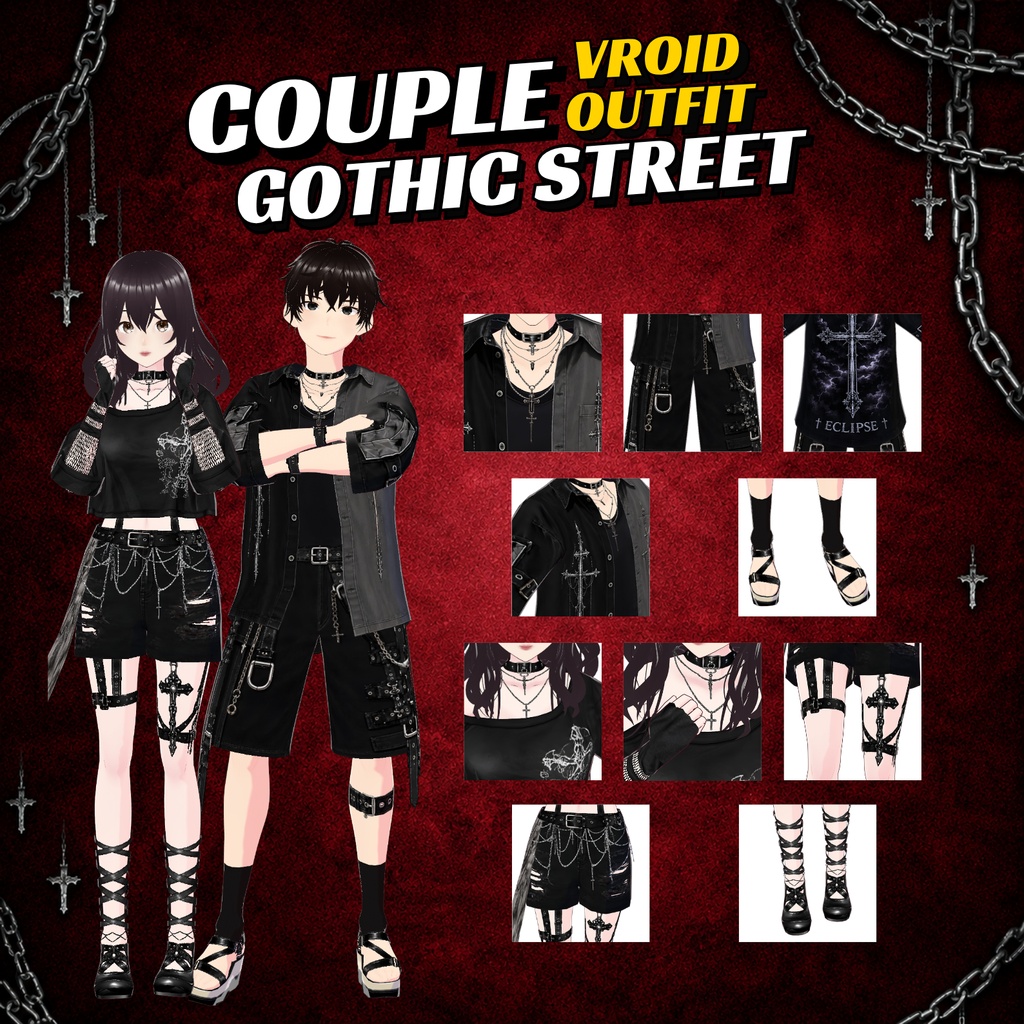 Goth Dress VRoid Couple Outfit | Gothic Streetwear Matching Clothes (Digital Download)