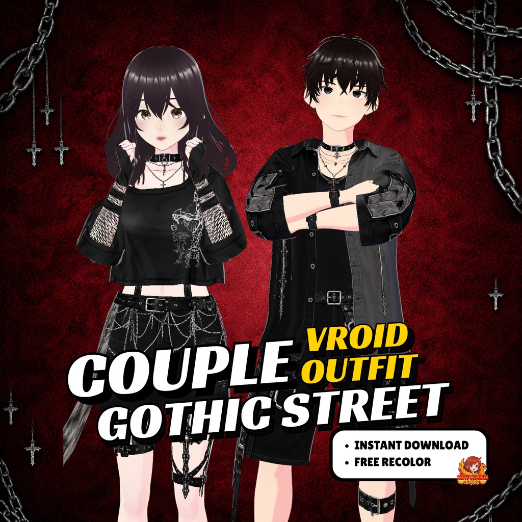 Goth Dress VRoid Couple Outfit | Gothic Streetwear Matching Clothes (Digital Download)