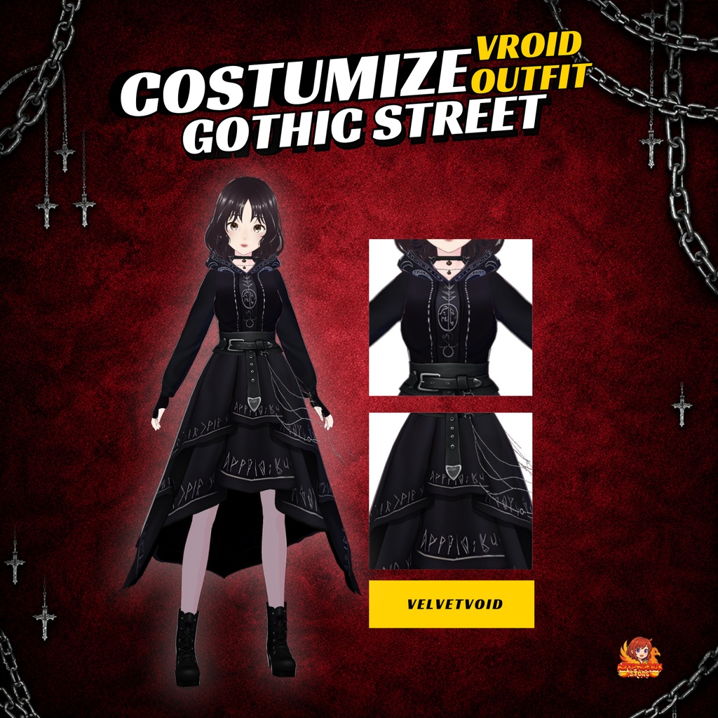 VRoid Outfit Goth Clothing Bundle | Gothic Streetwear Dark Fantasy VTuber Assets Set | Anime Avatar Custom (Digital Download)9