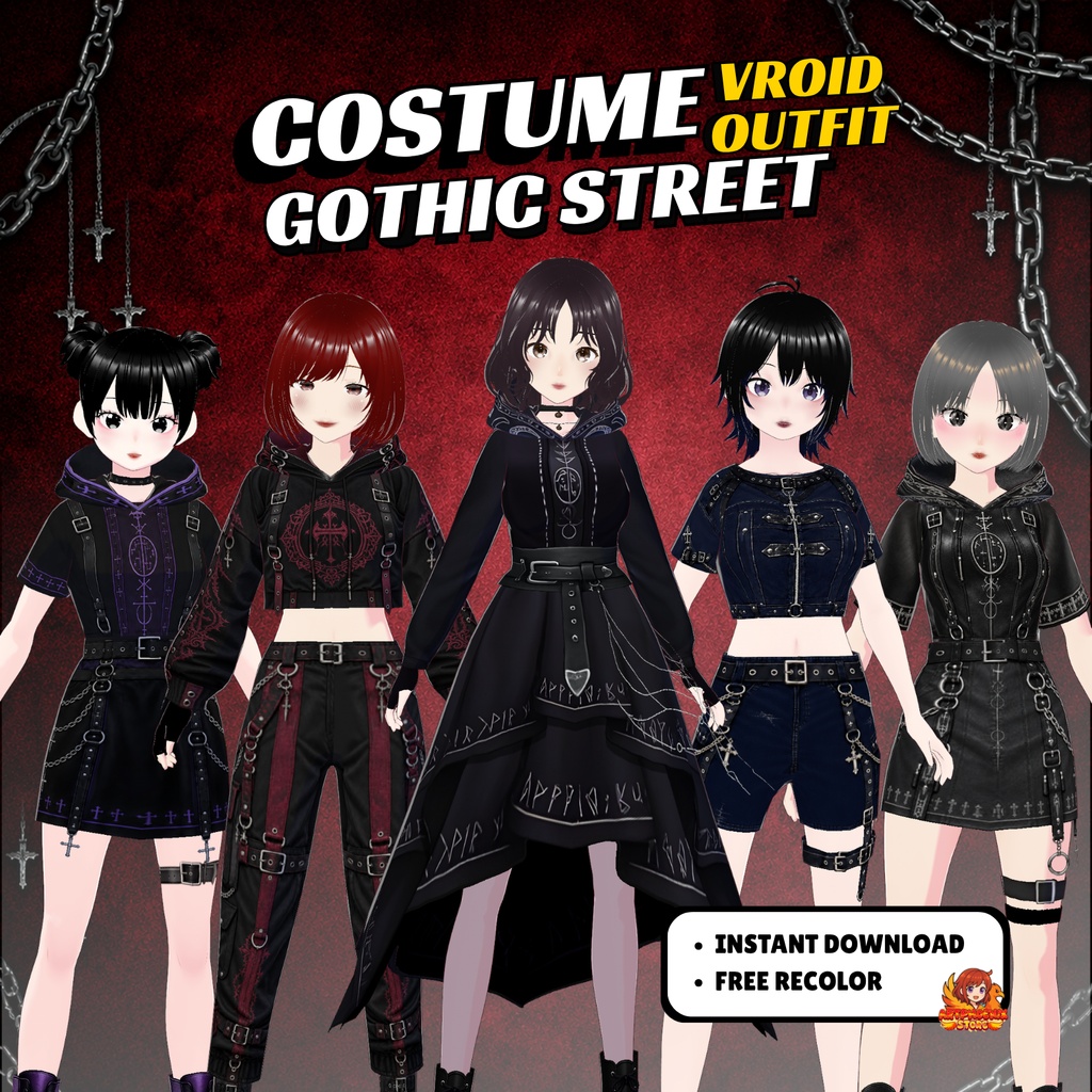VRoid Outfit Goth Clothing Bundle | Gothic Streetwear Dark Fantasy VTuber Assets Set | Anime Avatar Custom  (Digital Download)9