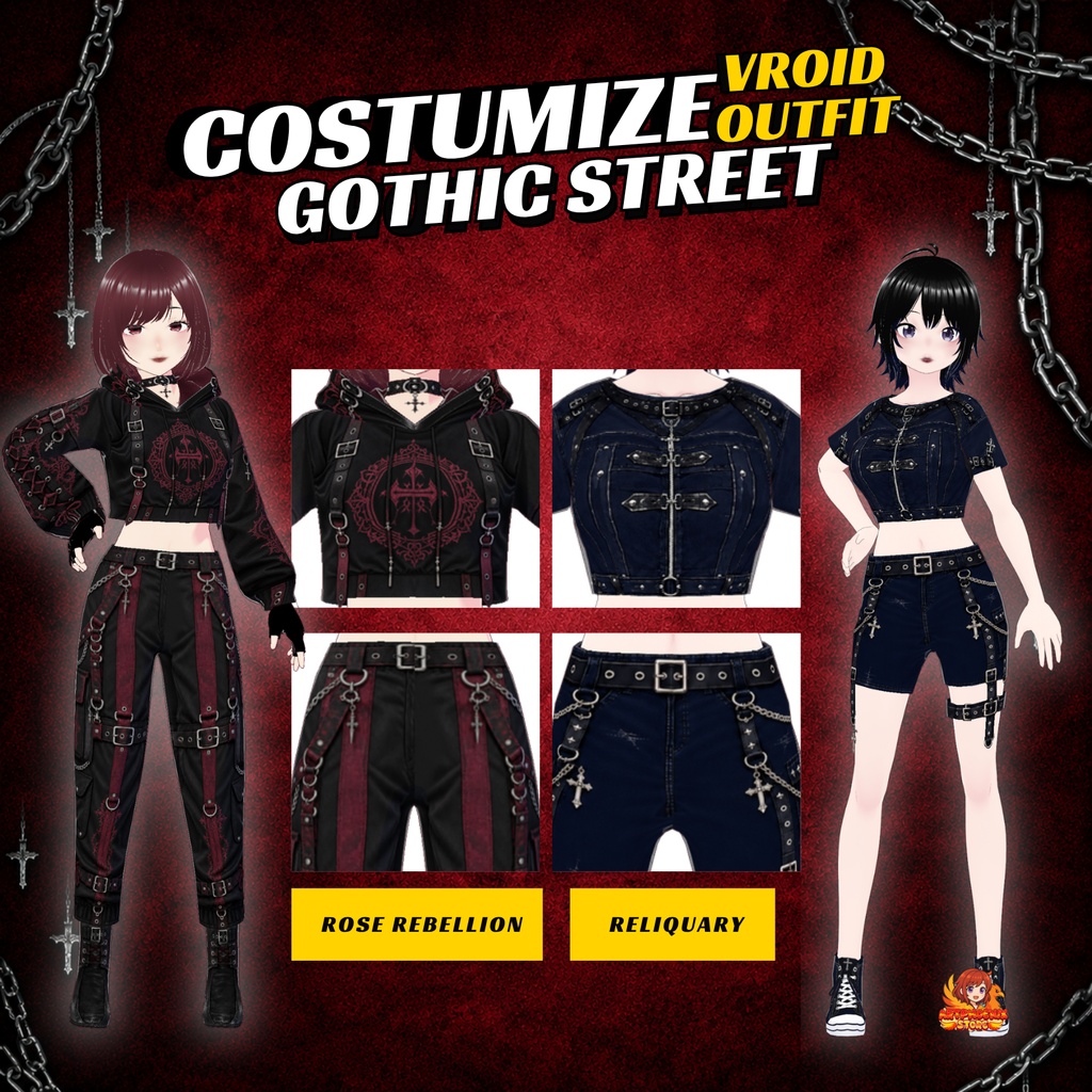 VRoid Outfit Goth Clothing Bundle | Gothic Streetwear Dark Fantasy VTuber Assets Set | Anime Avatar Custom (Digital Download)9