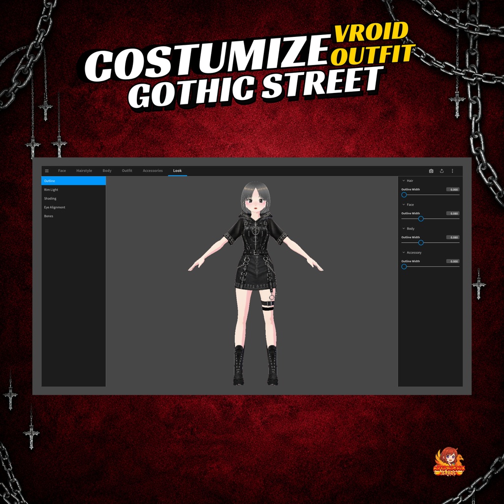 VRoid Outfit Goth Clothing Bundle | Gothic Streetwear Dark Fantasy VTuber Assets Set | Anime Avatar Custom (Digital Download)9
