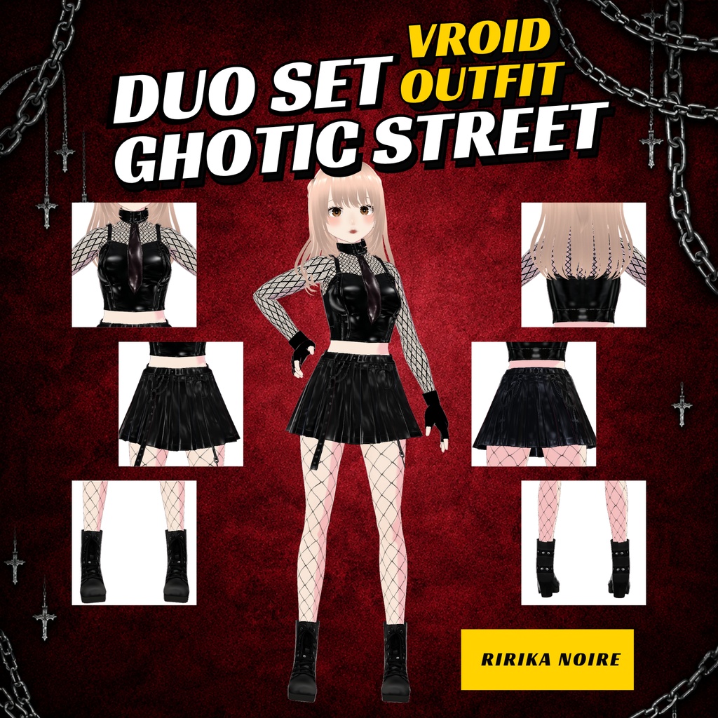 VRoid model Outfit Gothic Clothing | Gothic style Dark Fantasy Clothing VTuber model Set | Anime art Custom (Digital Download)