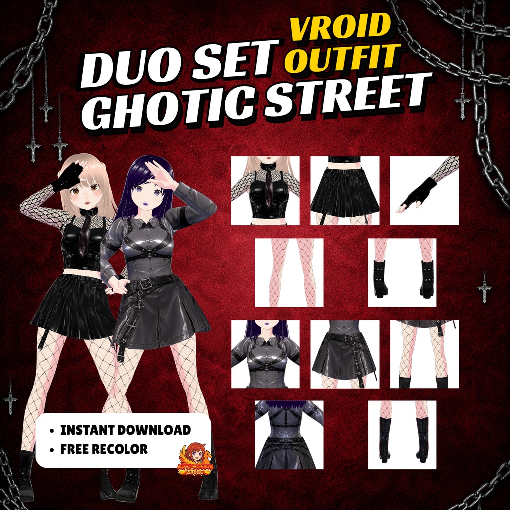 VRoid model Outfit Gothic Clothing | Gothic style Dark Fantasy Clothing VTuber model Set | Anime art Custom (Digital Download)
