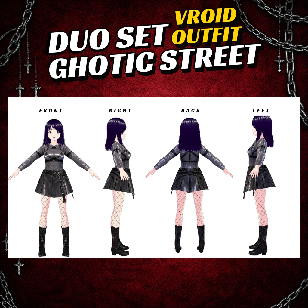 VRoid model Outfit Gothic Clothing | Gothic style Dark Fantasy Clothing VTuber model Set | Anime art Custom (Digital Download)