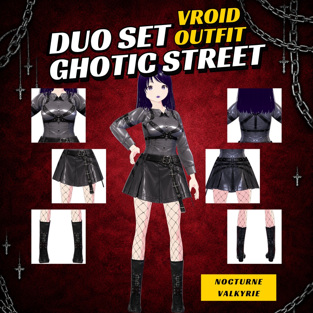 VRoid model Outfit Gothic Clothing | Gothic style Dark Fantasy Clothing VTuber model Set | Anime art Custom (Digital Download)