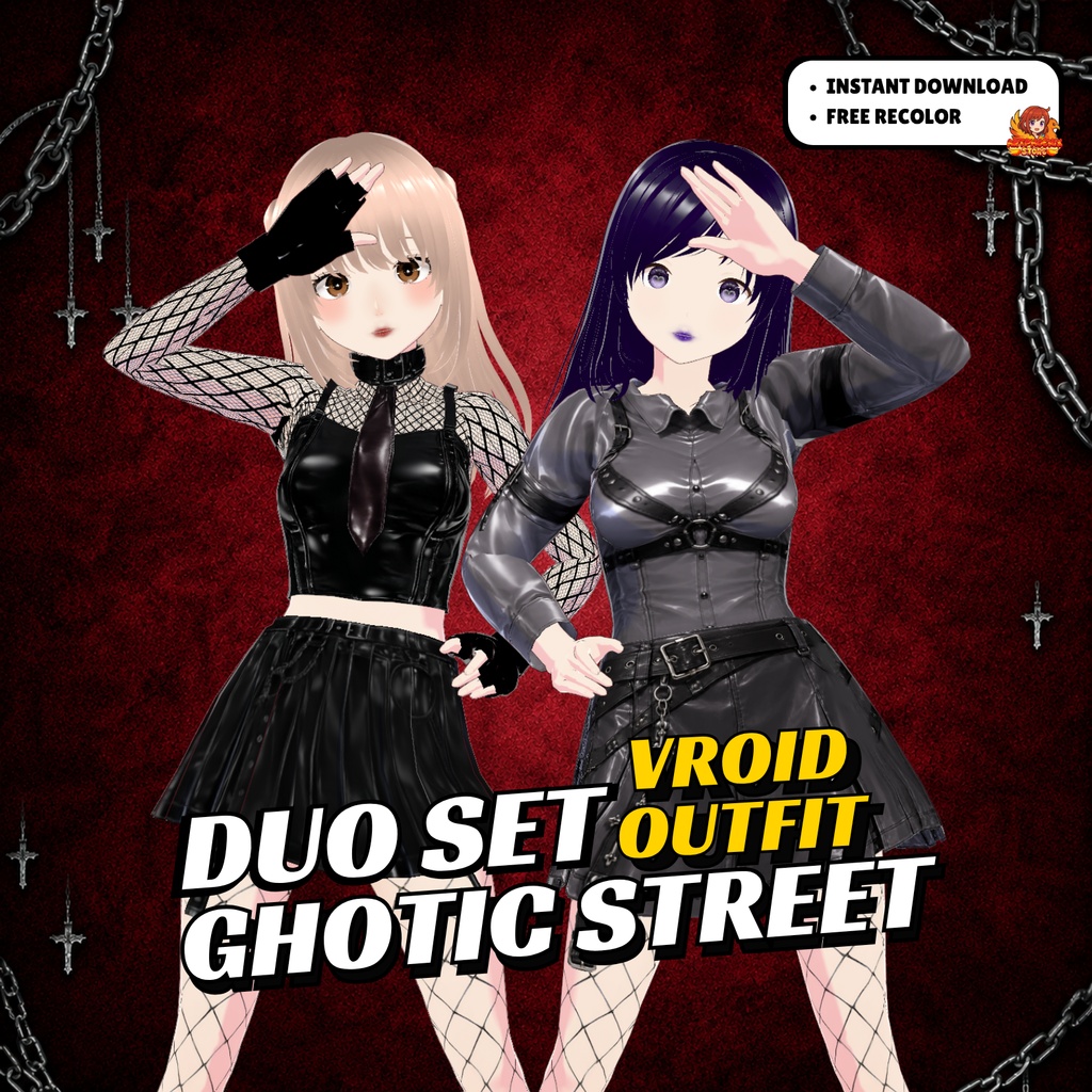 VRoid model Outfit Gothic Clothing | Gothic style Dark Fantasy Clothing VTuber model Set | Anime art Custom  (Digital Download)