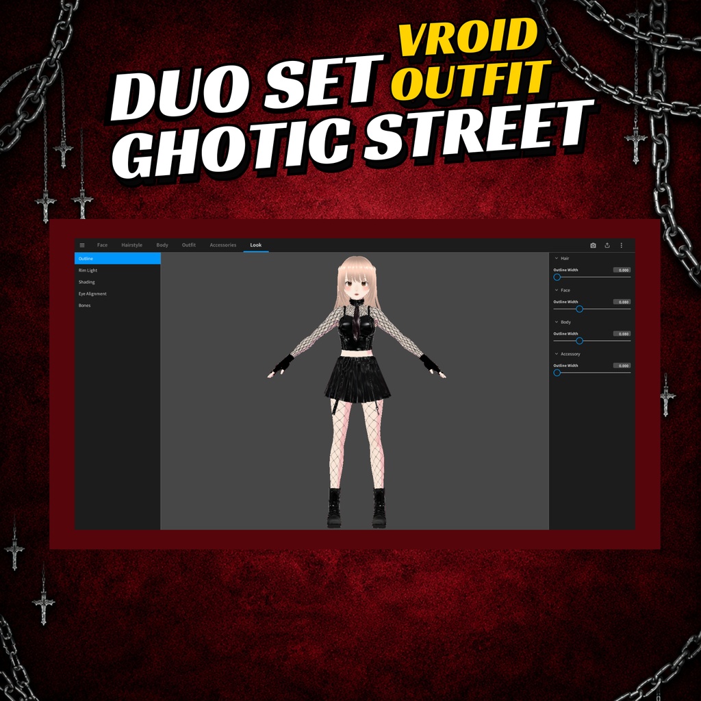 VRoid model Outfit Gothic Clothing | Gothic style Dark Fantasy Clothing VTuber model Set | Anime art Custom (Digital Download)