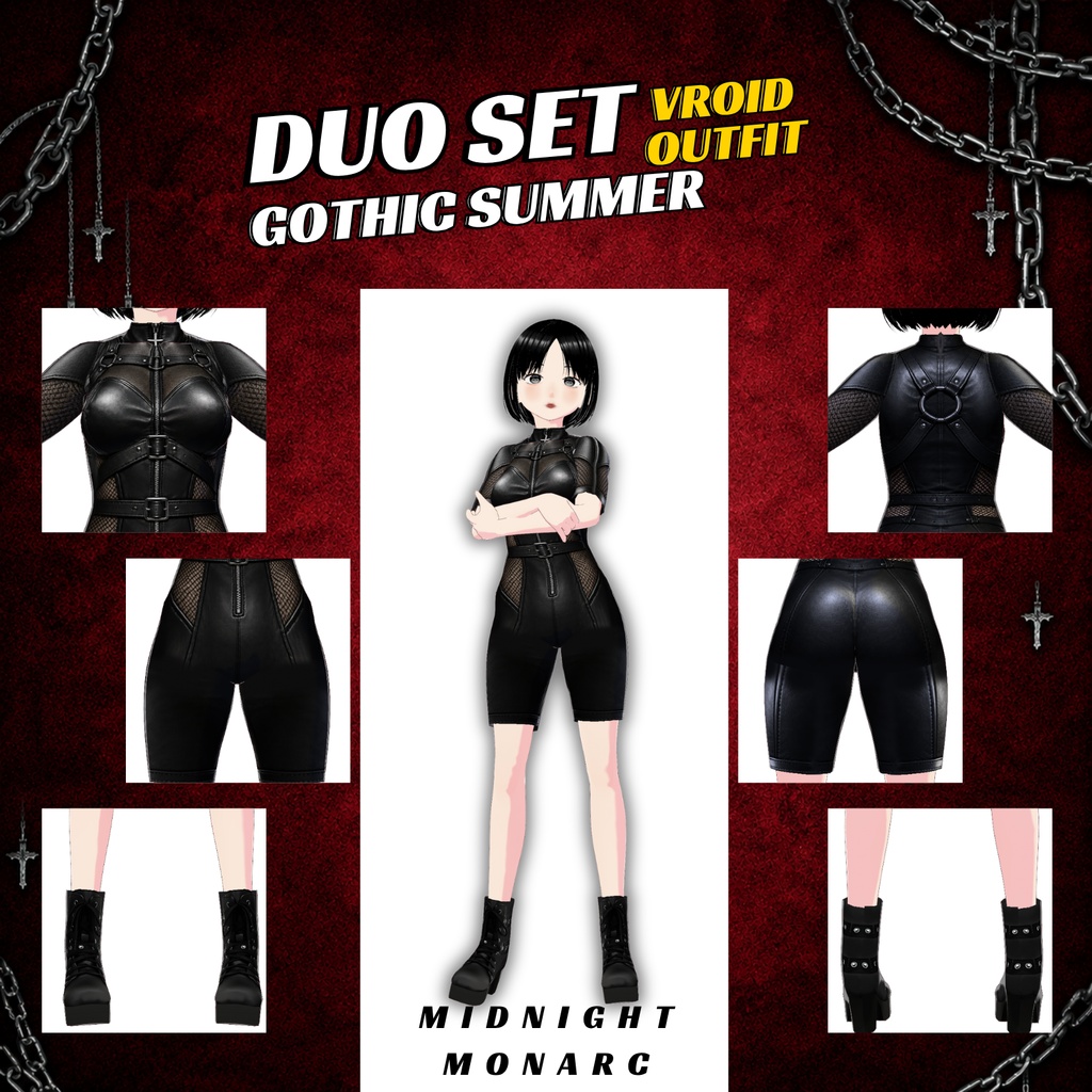 VRoid Girl Gothic Duo pack | Black Summer Outfit Streetwear | VTuber Fashion assets | 3D Custom Clothing for Anime Avatar Female custome