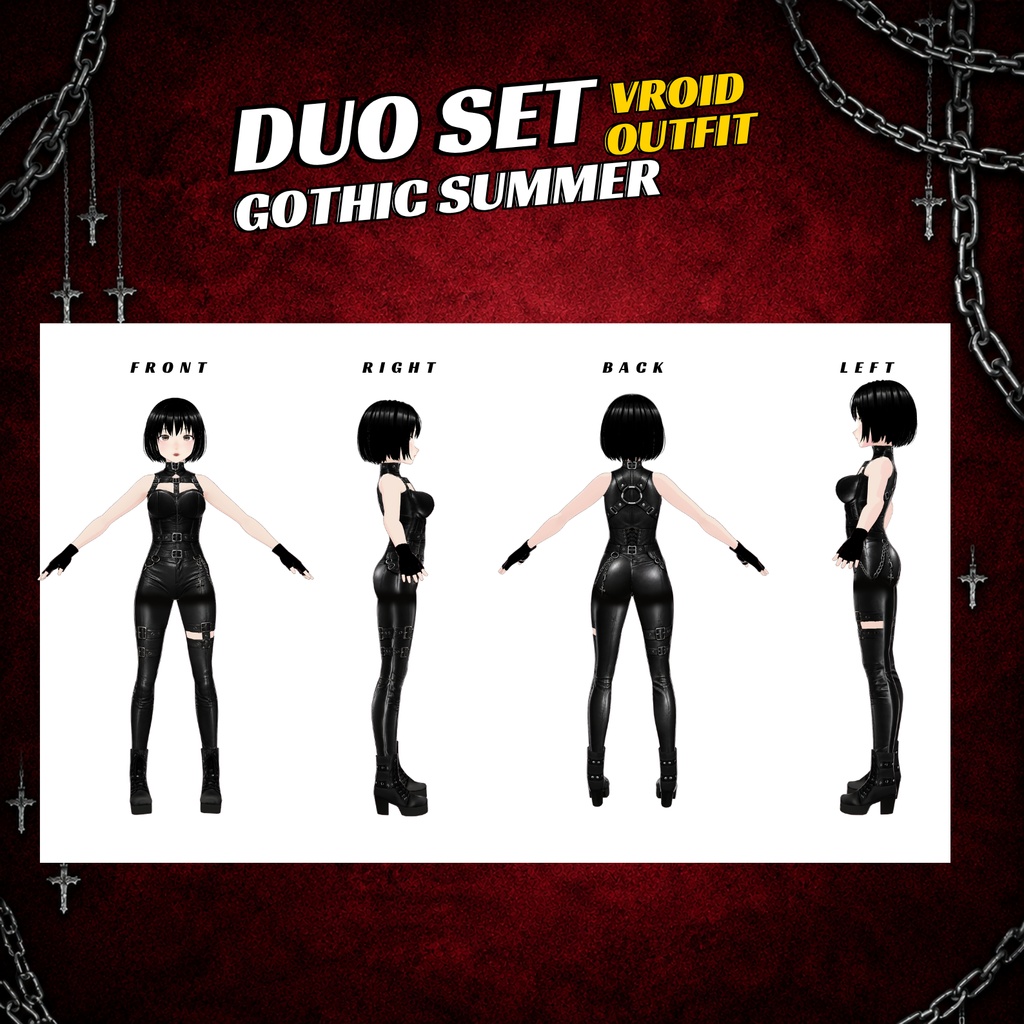 VRoid Girl Gothic Duo pack | Black Summer Outfit Streetwear | VTuber Fashion assets | 3D Custom Clothing for Anime Avatar Female custome