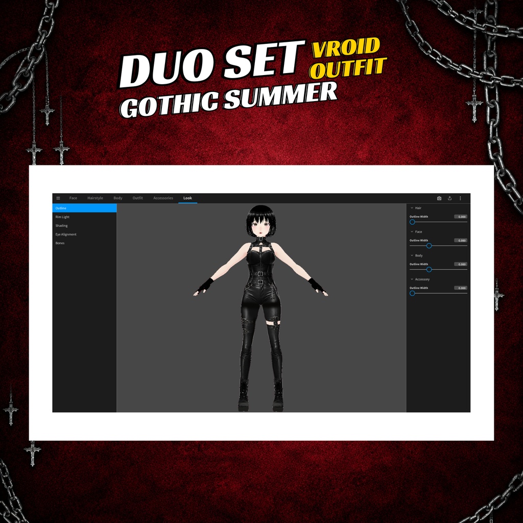 VRoid Girl Gothic Duo pack | Black Summer Outfit Streetwear | VTuber Fashion assets | 3D Custom Clothing for Anime Avatar Female custome