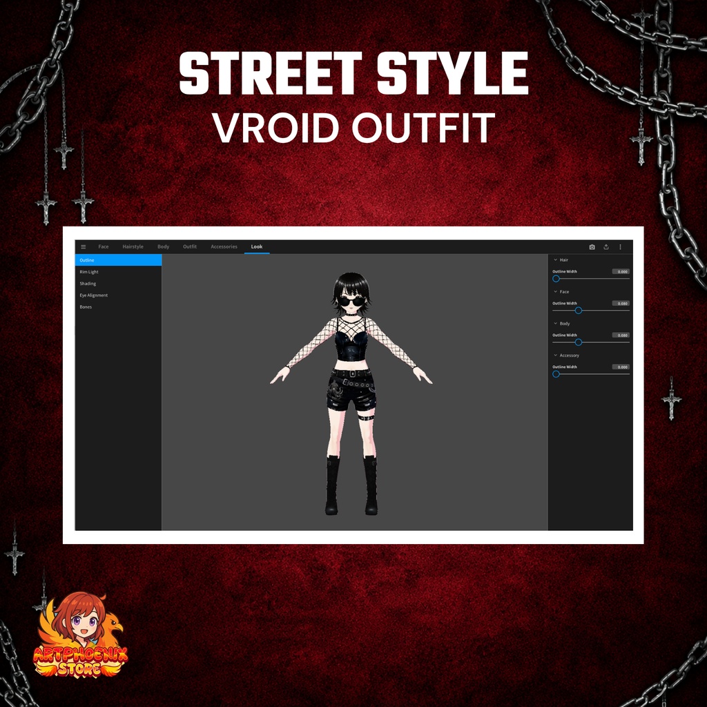 Clothing Goth Summer VRoid Streetwear Outfit Asset | Dark Punk Mesh Fashion for VTuber | Anime Avatar | 3D Custom VRoid