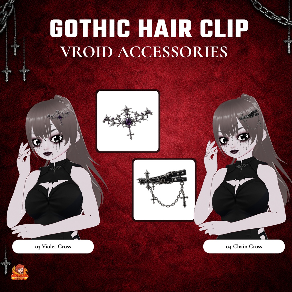 VRoid Accessories Gothic Hair Clip | Dark Fantasy VTuber Fashion (Digital Download)