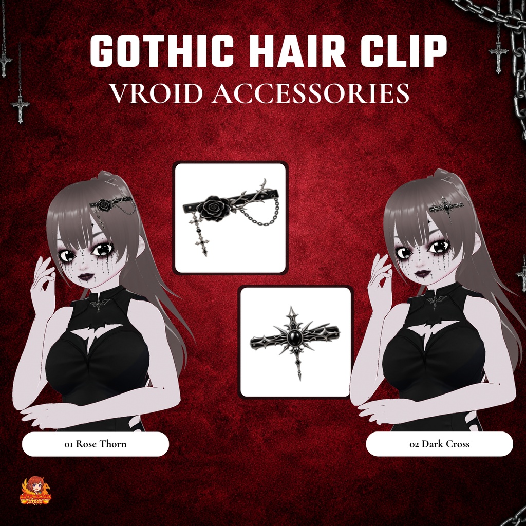 VRoid Accessories Gothic Hair Clip | Dark Fantasy VTuber Fashion (Digital Download)