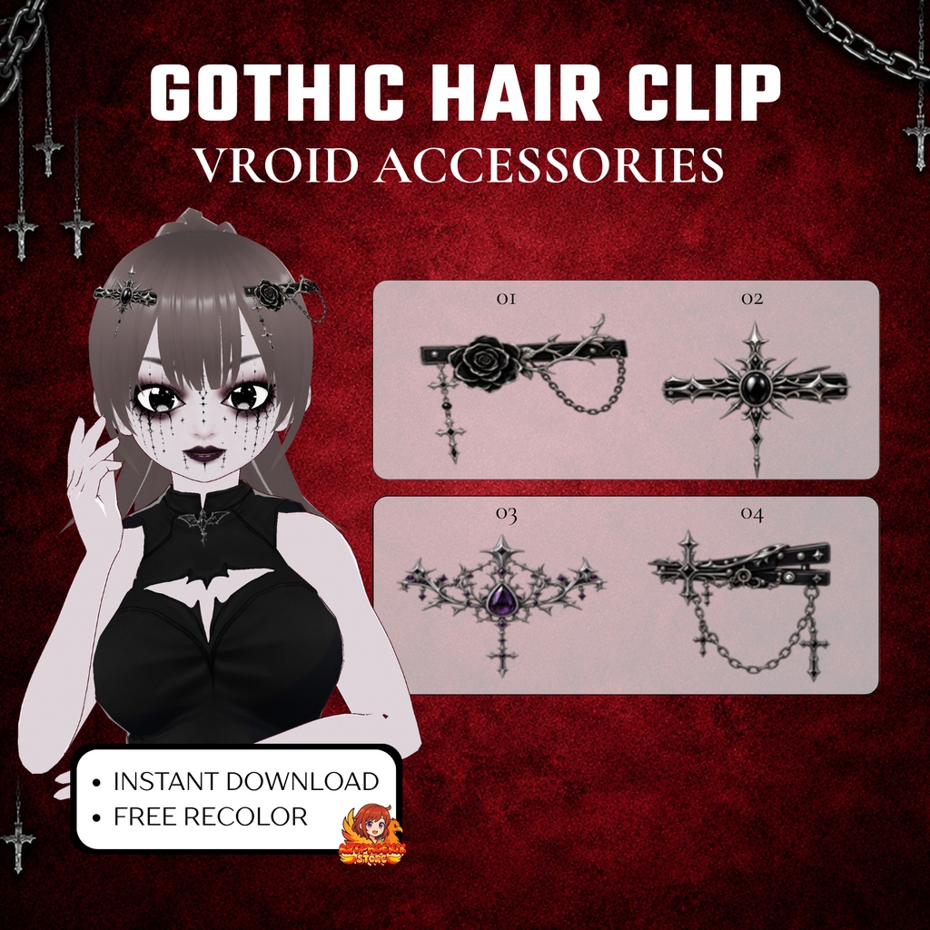 VRoid Accessories Gothic Hair Clip | Dark Fantasy VTuber Fashion (Digital Download)