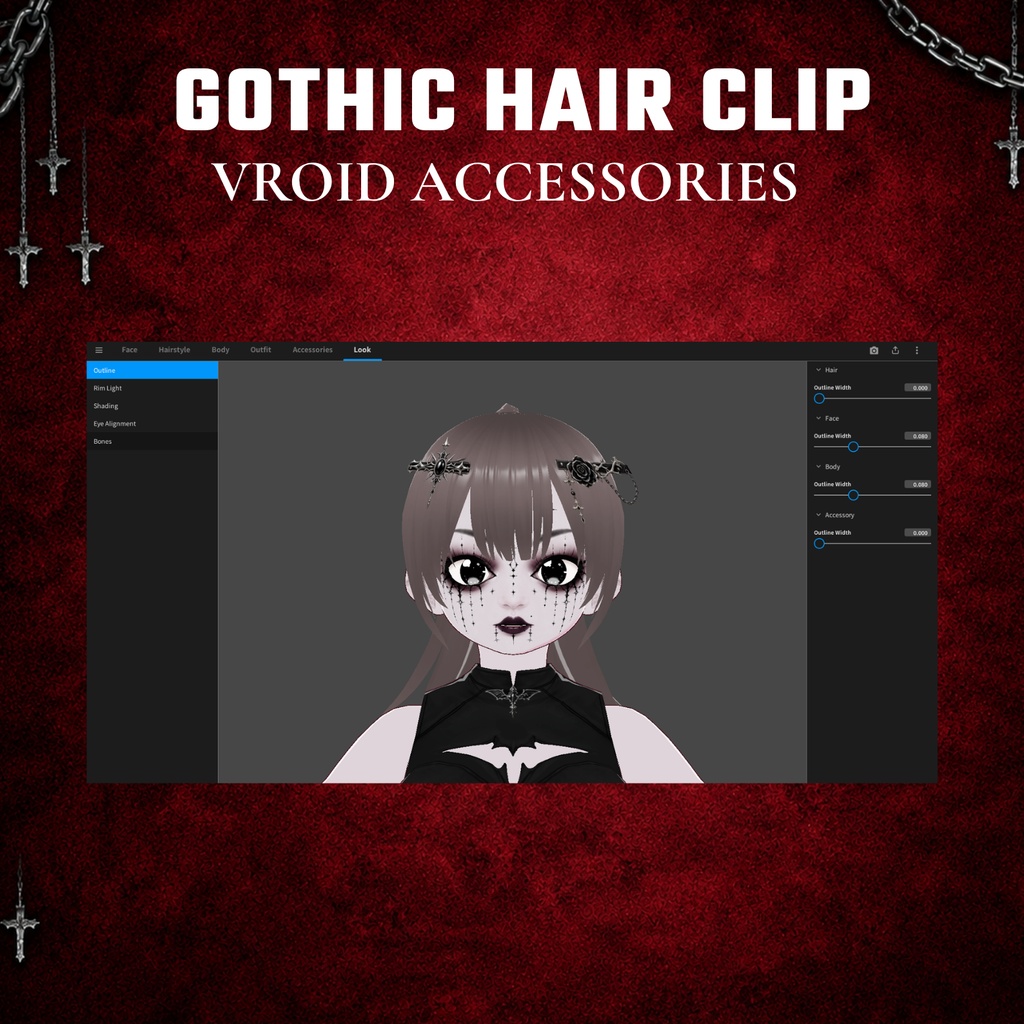VRoid Accessories Gothic Hair Clip | Dark Fantasy VTuber Fashion (Digital Download)